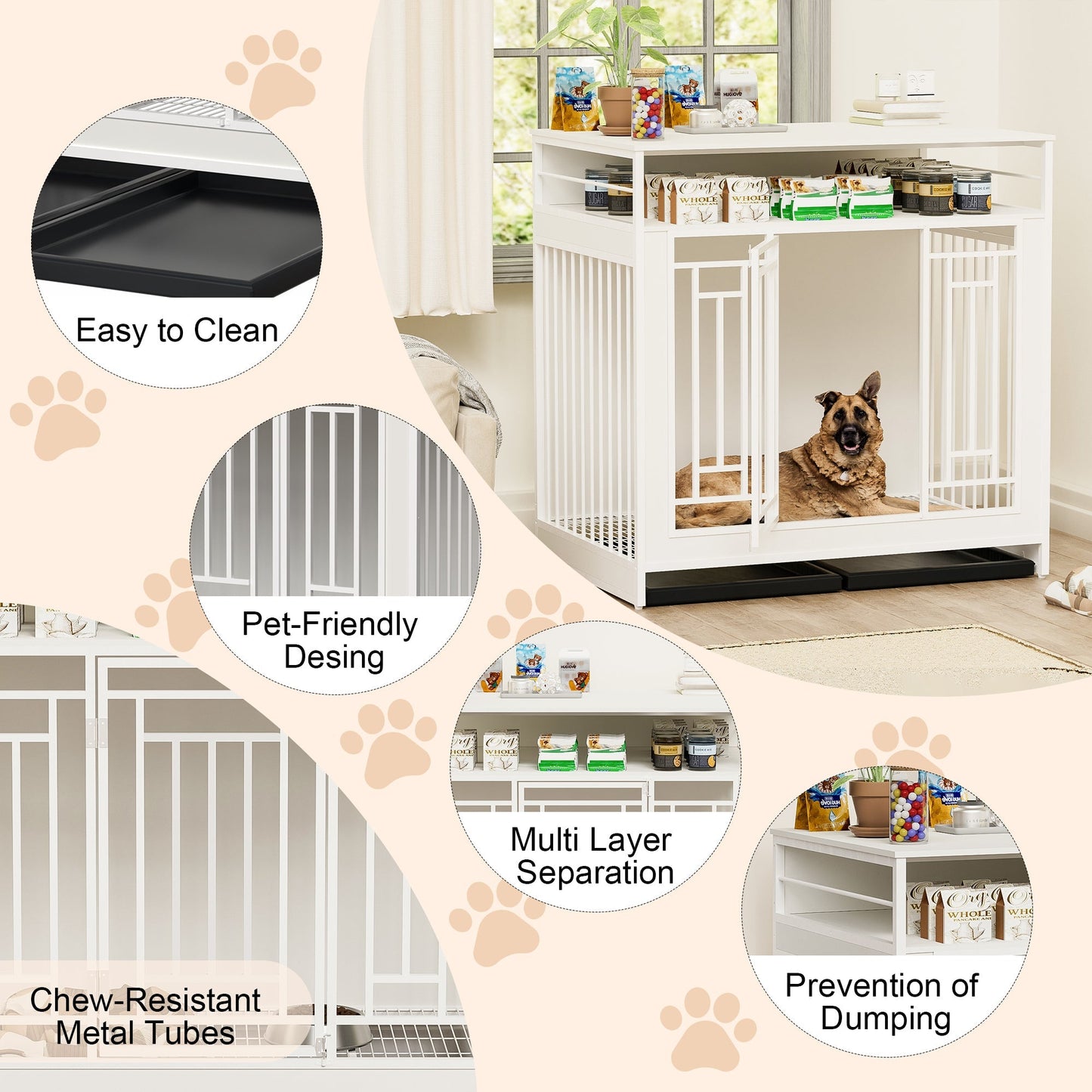 43.3 Inch Wooden Dog Crate Furniture with Divider and Storage