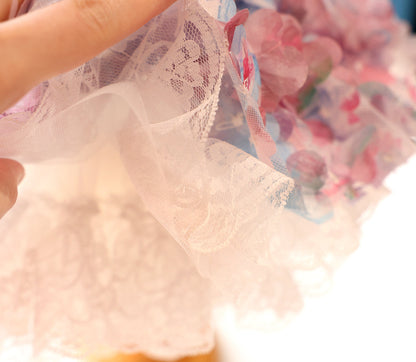 Pastel Floral Pet Dress with Pearl Collar & Lace Tutu - Party Outfit
