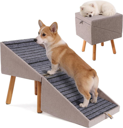 Dog Stairs for Couch 2 in 1 Foldable Pet Steps Ottoman Non Slip
