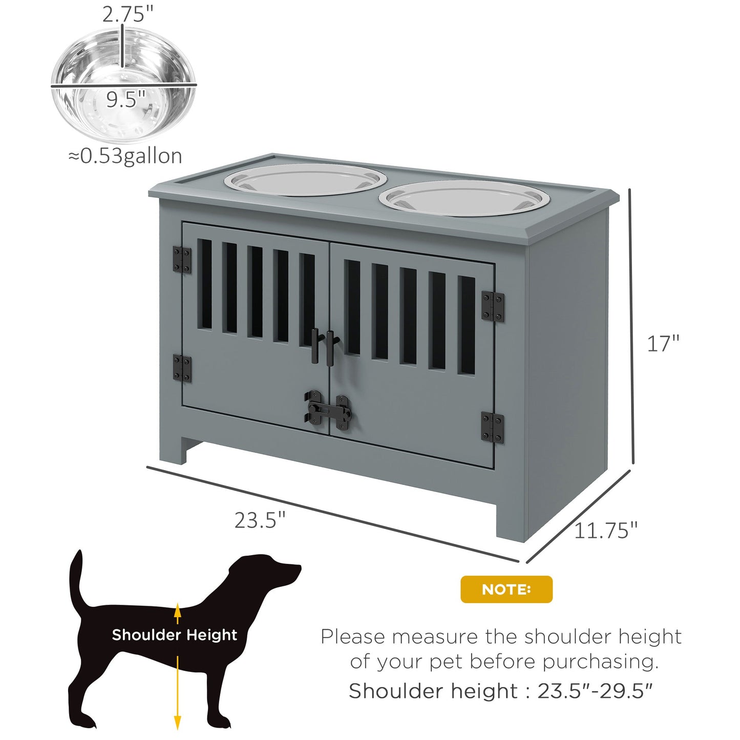 PawHut Large Elevated Dog Bowls with Storage Cabinet