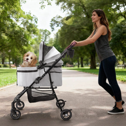 4-Wheel Foldable Pet Stroller for Dogs & Cats