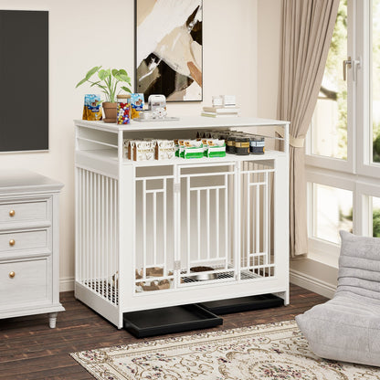 43.3 Inch Wooden Dog Crate Furniture with Divider and Storage