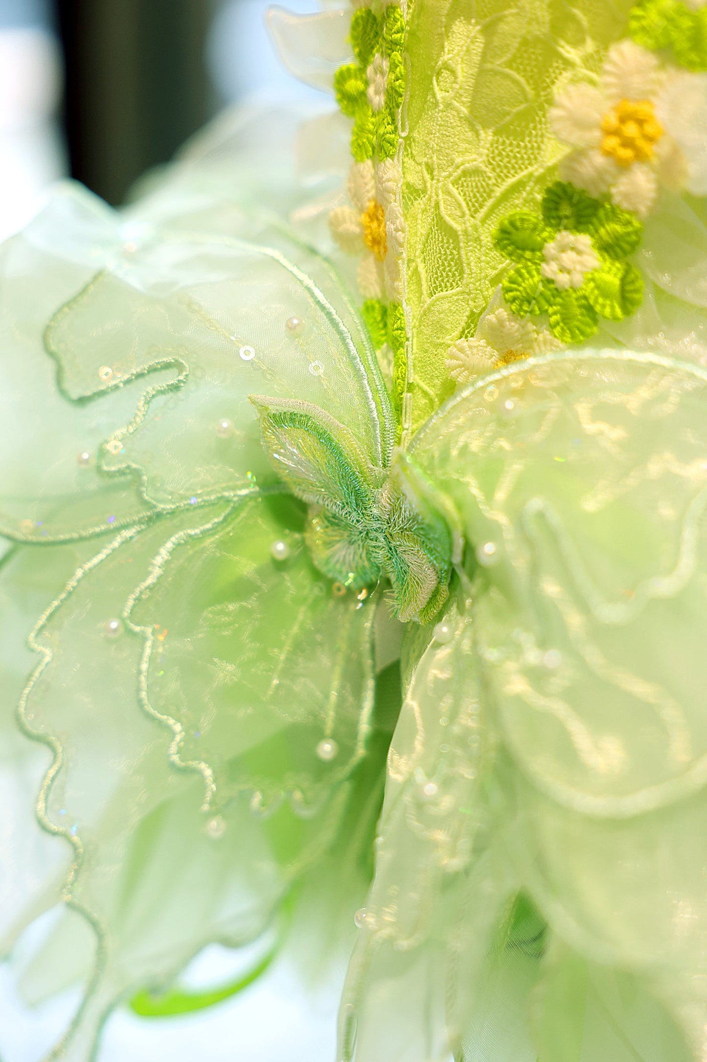 Dog Fairy Tutu Dress with Butterfly & 3D Floral Lace
