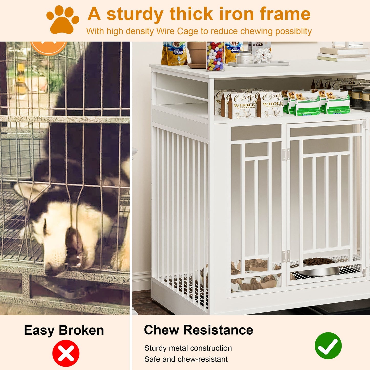 43.3 Inch Wooden Dog Crate Furniture with Divider and Storage