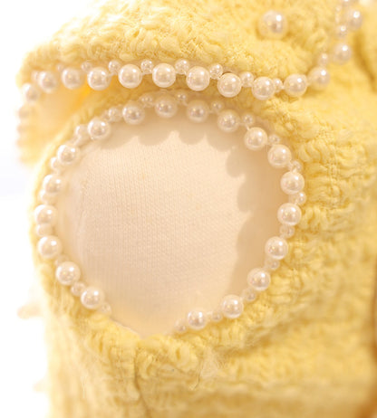 Pet Dress Yellow Tweed Pearls Collar with Lace Tutu - Boutique Party Outfit