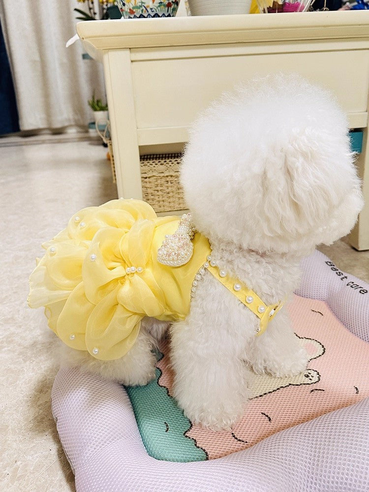 Handmade Elegant Yellow Pearl Princess Dress