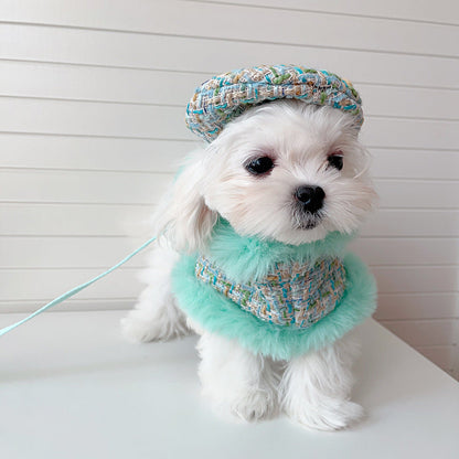 Dog cape green tweed +hat+leash sets