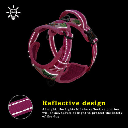 Reflective Padded Dog Harness+Leash Set with Floral Print