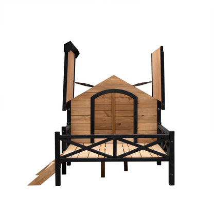 Outdoor Large Wooden Cabin House Style Dog Kennel with Porch