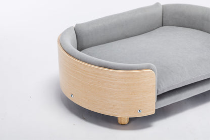 Scandinavian Style Elevated Dog Bed Pet Sofa Velvet Cushion Mid Size Light Grey