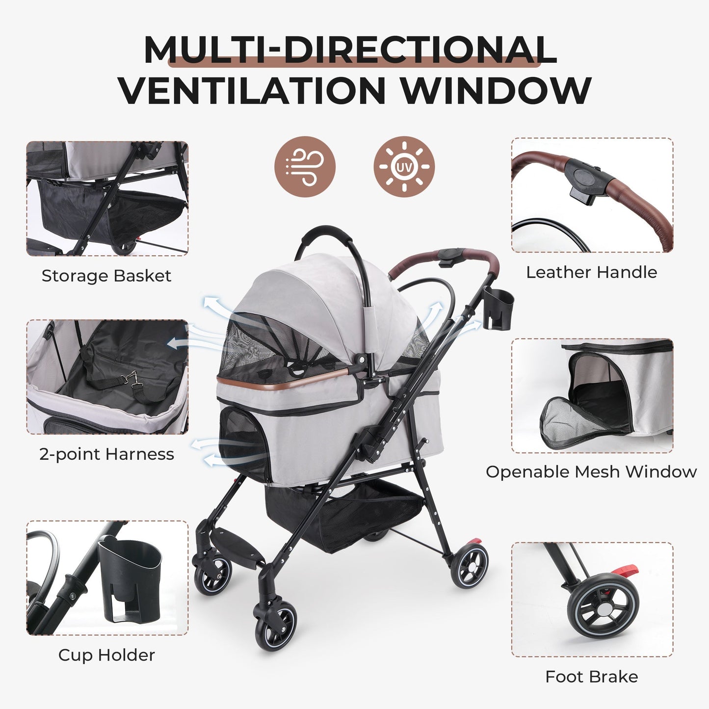 4-Wheel Foldable Pet Stroller for Dogs & Cats