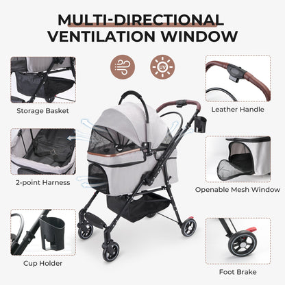 4-Wheel Foldable Pet Stroller for Dogs & Cats