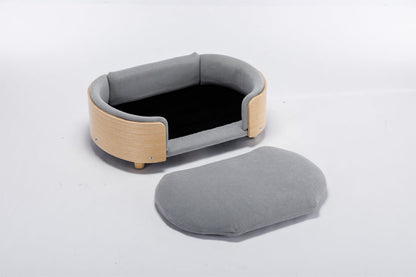 Scandinavian Style Elevated Dog Bed Pet Sofa Velvet Cushion Mid Size Light Grey