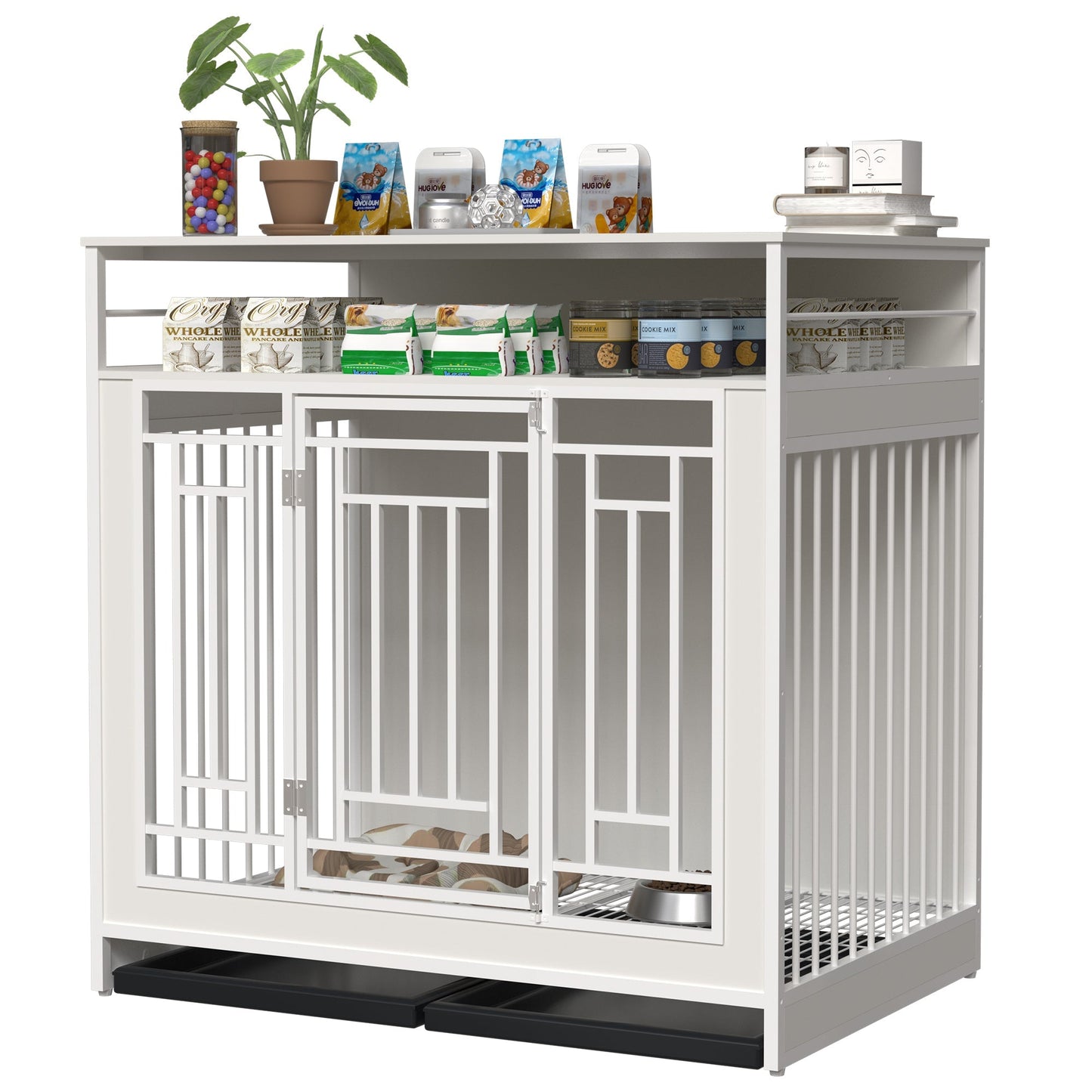 43.3 Inch Wooden Dog Crate Furniture with Divider and Storage