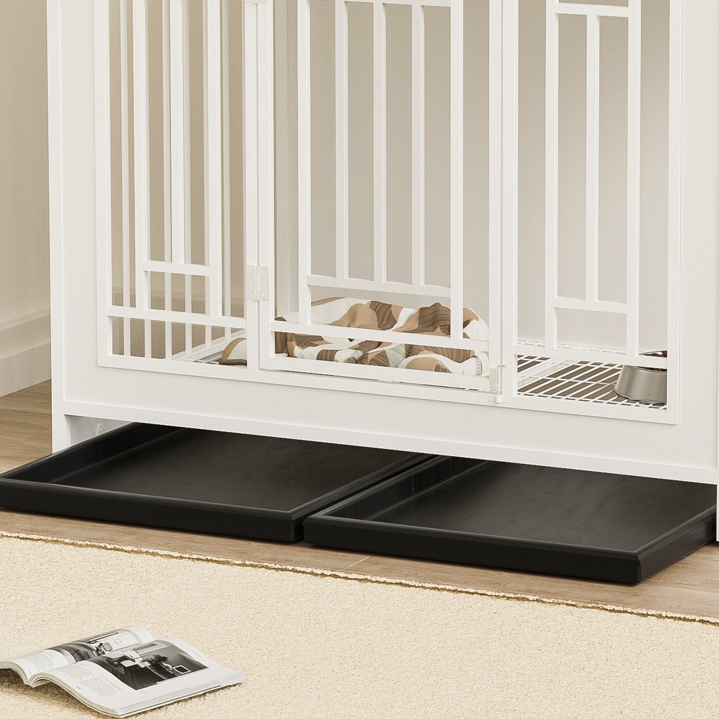 43.3 Inch Wooden Dog Crate Furniture with Divider and Storage